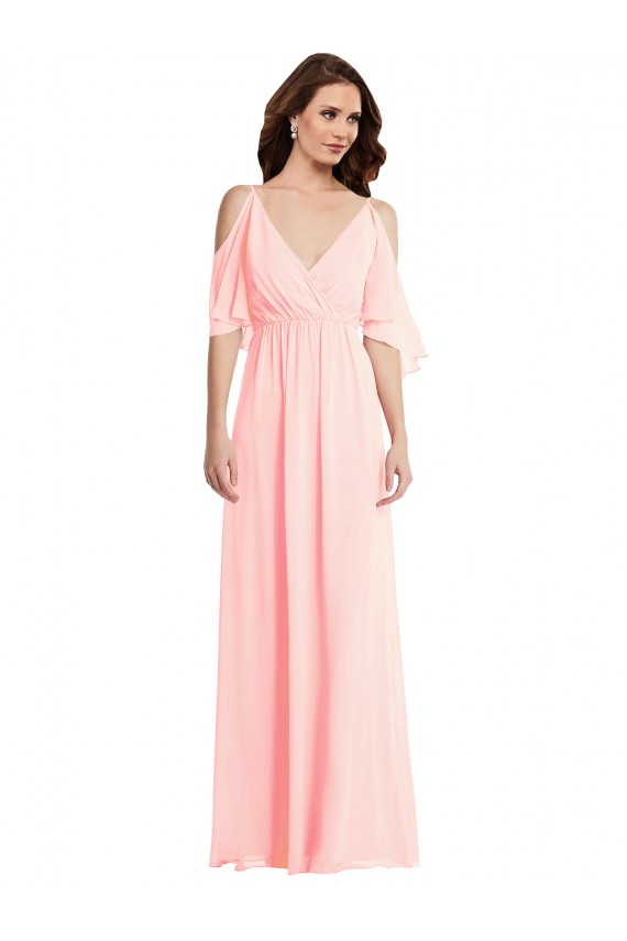 Cold Shoulder Pink V-Back A-Line V-Neck Semi Formal Evening Dress / Bridesmaid Dress Mississauga