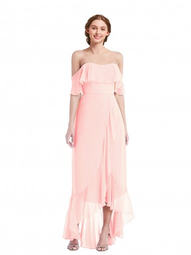 Sleeveless Pink A-Line Off the Shoulder High Low Bridesmaid Dress Mississauga