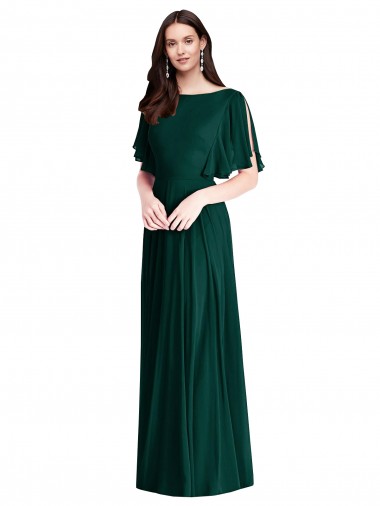 Bell Sleeves Ever Green V-Back A-Line Bateau Neck Semi Formal Evening Dress / Bridesmaid Dress Mississauga