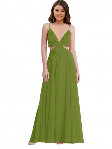 Sleeveless Olive Green Open Back A-Line V-Neck Plus Size Evening Gown / Bridesmaid Dress Mississauga