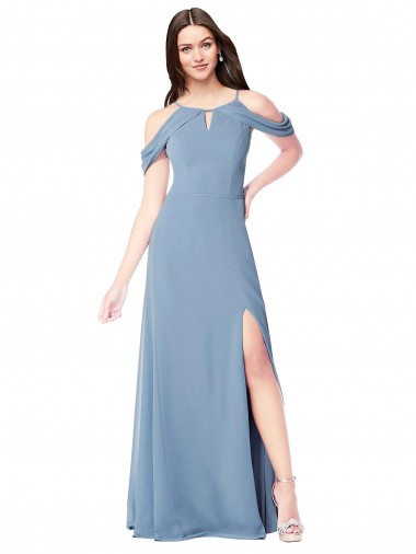 Sleeveless Dusty Blue A-Line Off the Shoulder Evening Dress / Bridesmaid Dress Mississauga