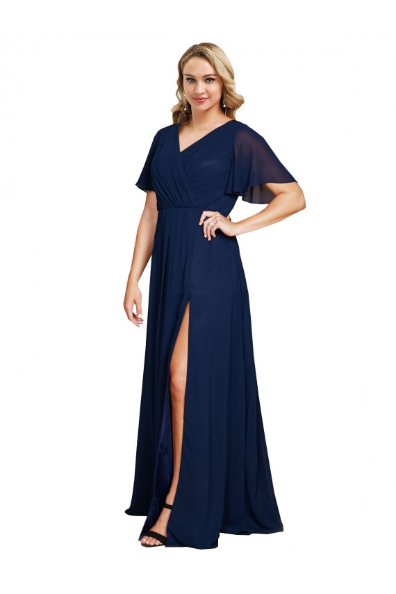 Short Flutter Sleeves Dark Navy A-Line V-Neck Formal Plus Size Evening Gown / Prom Dress / Bridesmaid Dress Mississauga