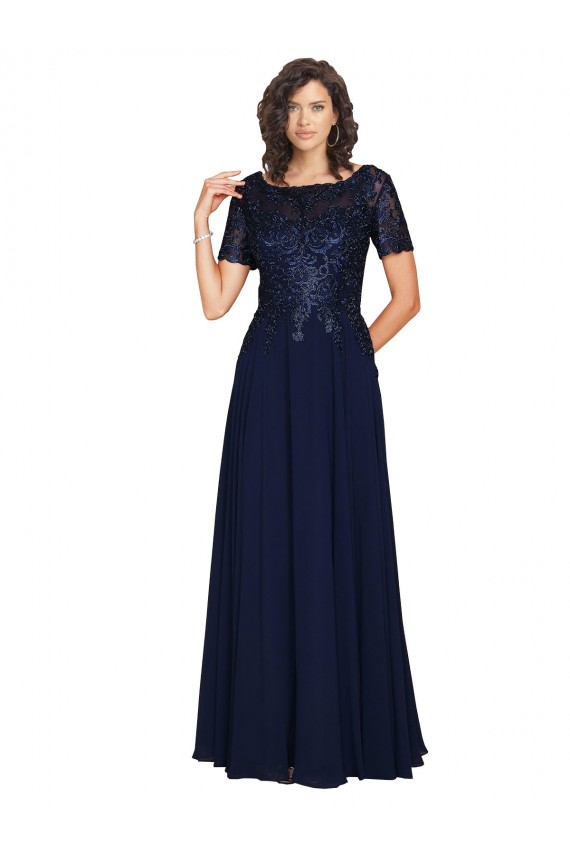 Short Sleeves Dark Navy A-Line Round Neck Prom Dress / Bridesmaid Dress Mississauga