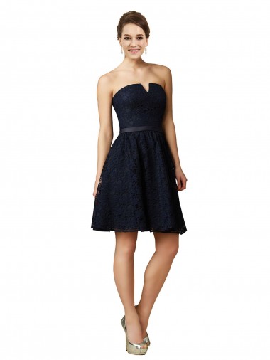 Sleeveless Dark Navy A-Line Lace V-Neck Bridesmaid Dress Mississauga