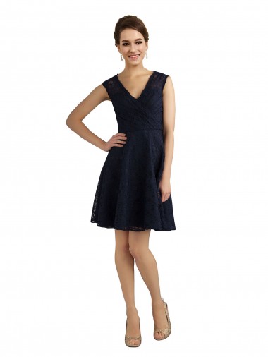 Sleeveless Dark Navy A-Line Lace V-Neck Bridesmaid Dress / Evening Dress Mississauga