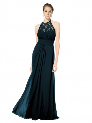 Sleeveless Dark Navy Keyhole Back A-Line Halter Neck Formal Dress / Bridesmaid Dress Mississauga