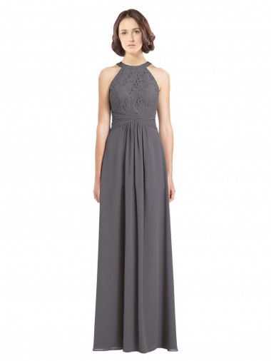 Sleeveless Stormy Silver A-Line Halter Neck Bridesmaid Dress Mississauga