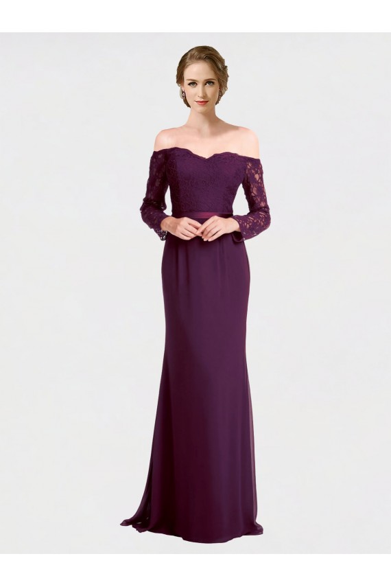 Long Sleeves Grape Low Back Mermaid Off the Shoulder Bridesmaid Dress Mississauga