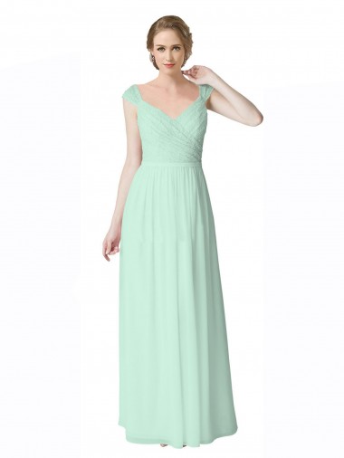 Cap Sleeves Mint Green V-Back A-Line V-Neck Bridesmaid Dress Mississauga