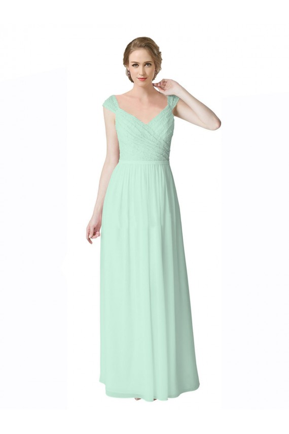 Cap Sleeves Mint Green V-Back A-Line V-Neck Bridesmaid Dress Mississauga