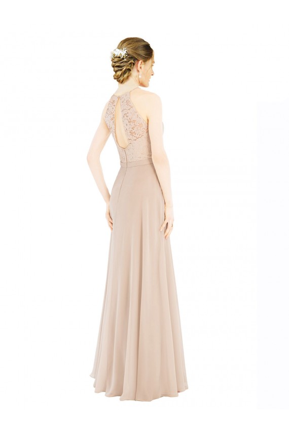 Sleeveless Champagne Keyhole Back A-Line Halter Neck Prom Dress / Bridesmaid Dress Mississauga