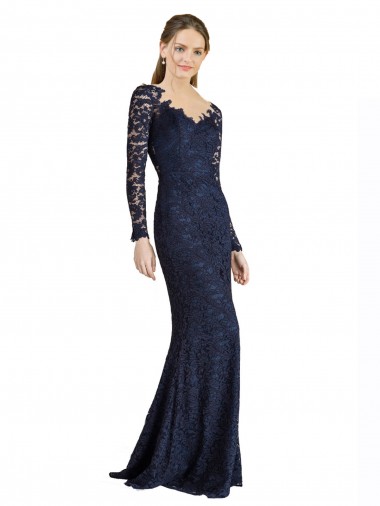 Long Sleeves Dark Navy Keyhole Back Mermaid Sweetheart Prom Dress / Bridesmaid Dress Mississauga