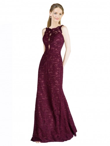Sleeveless Burgundy Gold Keyhole Back A-Line Illusion Neck Prom Dress / Bridesmaid Dress Mississauga