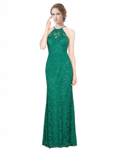 Sleeveless Dark Green Low Back Mermaid Halter Neck Prom Dress / Bridesmaid Dress Mississauga