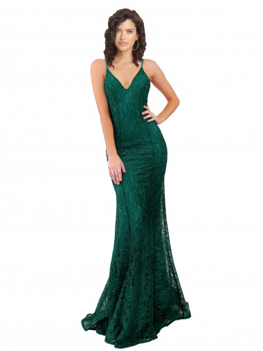 Sleeveless Dark Green Open Back Mermaid V-Neck Black Tie Evening Gown / Prom Dress / Bridesmaid Dress Mississauga