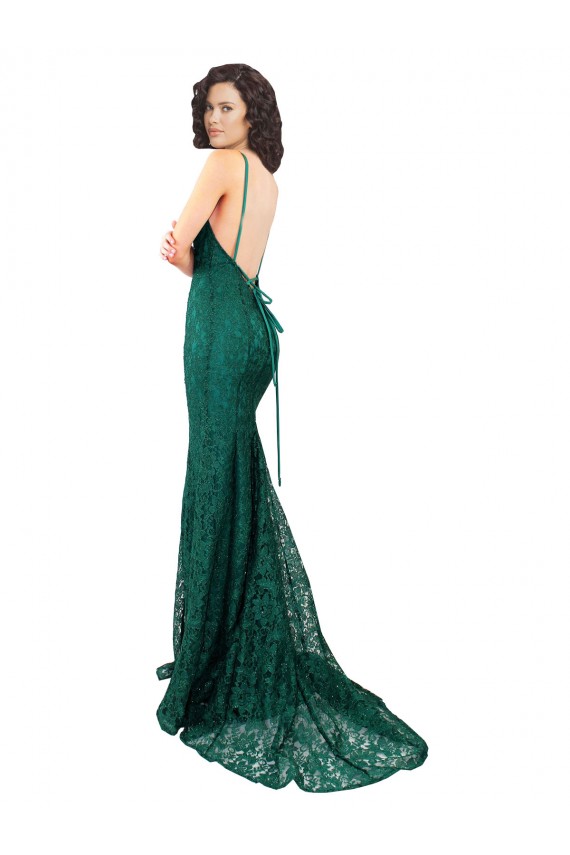 Sleeveless Dark Green Open Back Mermaid V-Neck Black Tie Evening Gown / Prom Dress / Bridesmaid Dress Mississauga