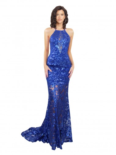 Sleeveless Royal Blue Open Back Mermaid High Neck Semi Formal Evening Dress / Prom Dress / Bridesmaid Dress Mississauga