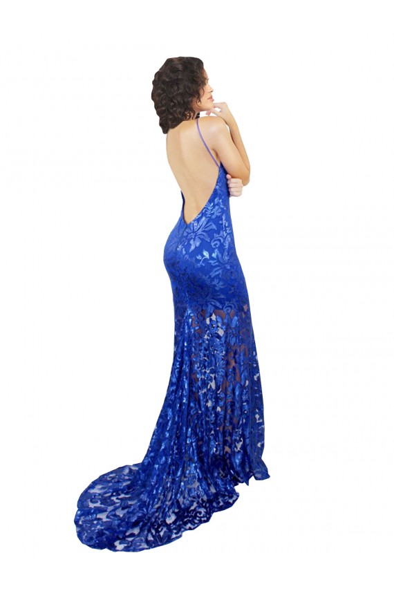 Sleeveless Royal Blue Open Back Mermaid High Neck Semi Formal Evening Dress / Prom Dress / Bridesmaid Dress Mississauga
