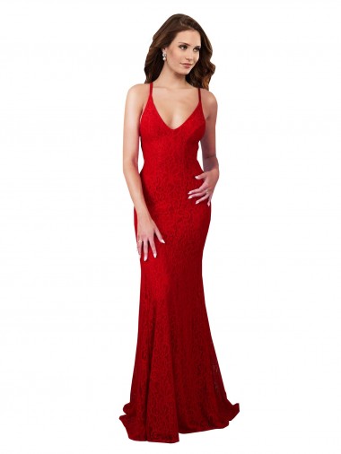 Sleeveless Red Low Back Mermaid V-Neck Formal Dress / Bridesmaid Dress Mississauga