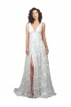 Sleeveless Off White Low Back A-Line Lace V-Neck Wedding Dress Mississauga
