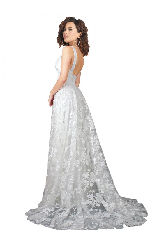 Sleeveless Off White Low Back A-Line Lace V-Neck Wedding Dress Mississauga