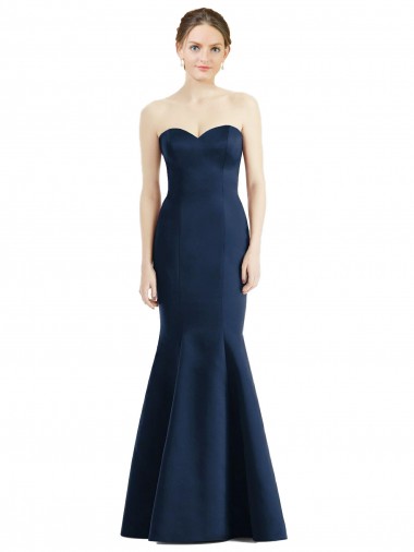 Sleeveless Dark Navy Mermaid Satin Sweetheart Bridesmaid Dress Mississauga