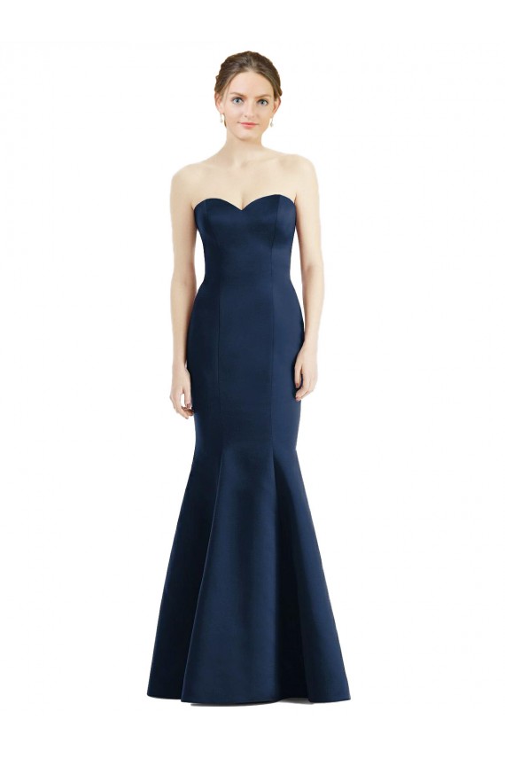 Sleeveless Dark Navy Mermaid Satin Sweetheart Bridesmaid Dress Mississauga