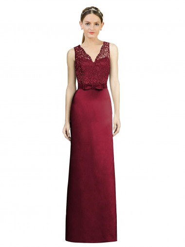 Sleeveless Burgundy A-Line Satin & Lace V-Neck Bridesmaid Dress Mississauga