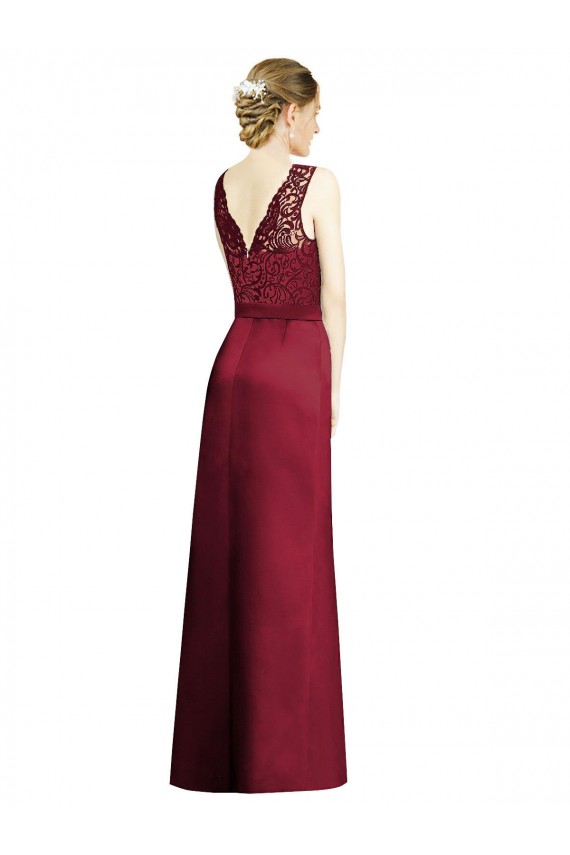 Sleeveless Burgundy A-Line Satin & Lace V-Neck Bridesmaid Dress Mississauga