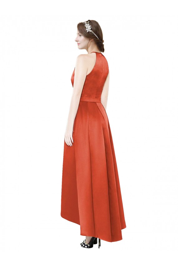 Sleeveless Spice Red A-Line Halter Neck High Low Bridesmaid Dress Mississauga