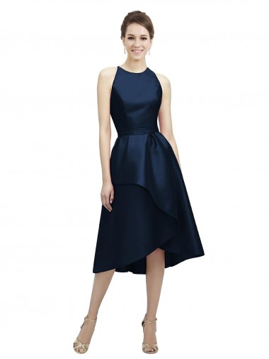 Sleeveless Dark Navy A-Line Halter Neck High Low Bridesmaid Dress Mississauga