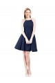 Sleeveless Dark Navy Open Back A-Line Halter Neck Bridesmaid Gown Mississauga