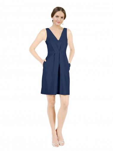 Sleeveless Dark Navy Open Back A-Line V-Neck Evening Gown / Bridesmaid Dress Mississauga