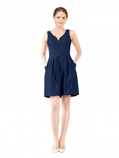 Sleeveless Dark Navy A-Line V-Neck Bridesmaid Gown Mississauga