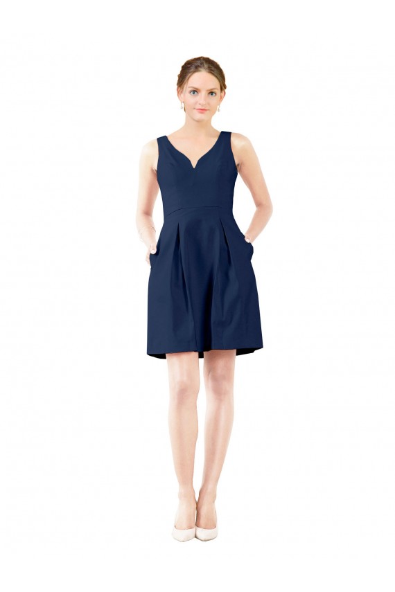 Sleeveless Dark Navy A-Line V-Neck Bridesmaid Gown Mississauga