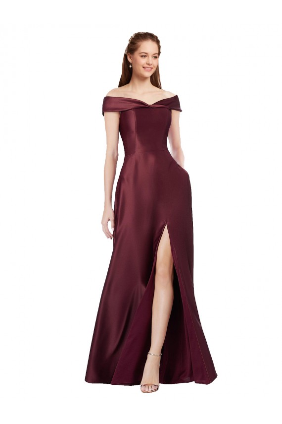 Cap Sleeves Burgundy Gold A-Line Off the Shoulder Black Tie Evening Gown / Prom Dress / Bridesmaid Dress Mississauga