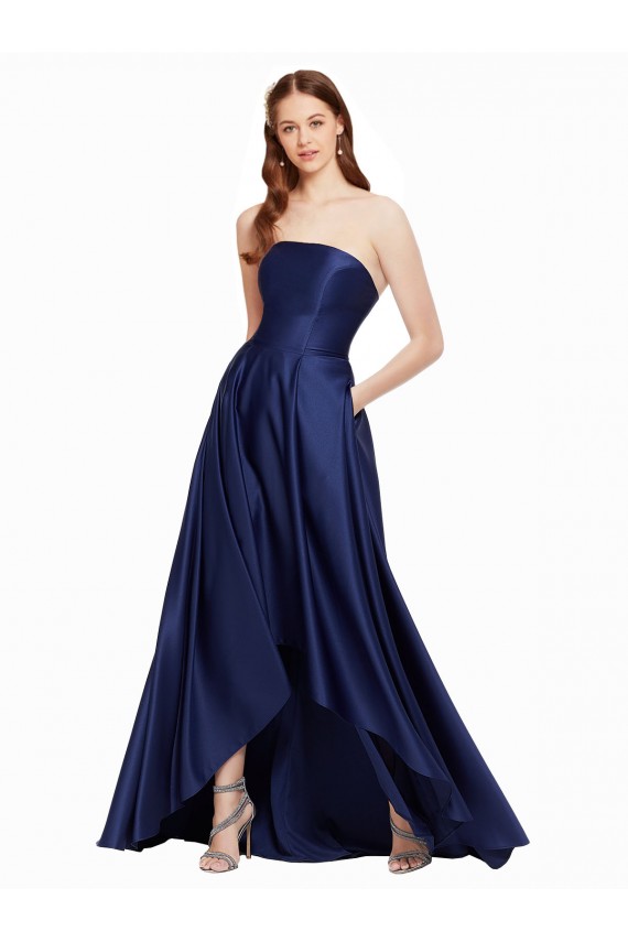 Sleeveless Dark Navy Low Back A-Line Strapless High Low Evening Gown / Prom Dress / Bridesmaid Dress Mississauga