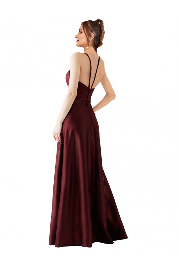 Sleeveless Burgundy Gold A-Line Halter Neck Prom Dress / Bridesmaid Dress Mississauga