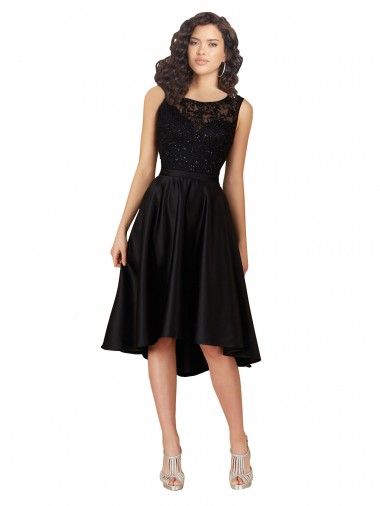 Sleeveless Black A-Line Illusion Neck High Low Bridesmaid Dress Mississauga