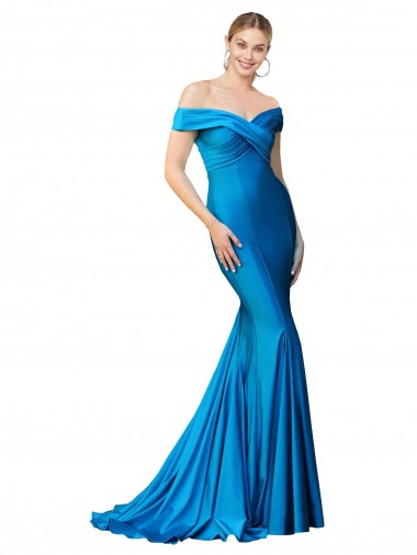 Sleeveless Peacock Blue Mermaid Off the Shoulder Formal Evening Gown / Prom Dress / Bridesmaid Dress Mississauga