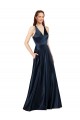 Sleeveless Dark Navy Keyhole Back A-Line V-Neck Formal Evening Gown / Prom Dress / Bridesmaid Dress Mississauga