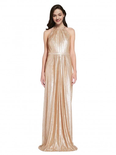 Sleeveless Gold Sheath Halter Neck Formal Evening Gown / Prom Dress / Bridesmaid Dress Mississauga