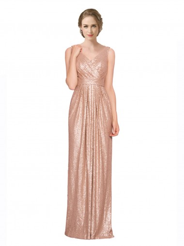 Sleeveless Rose Gold Sheath V-Neck Bridesmaid Dress / Evening Dress Mississauga