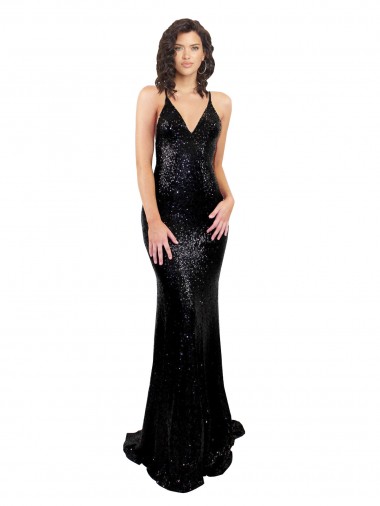 Sleeveless Black Criss Cross Open Back Mermaid V-Neck Black Tie Evening Gown / Prom Dress / Bridesmaid Dress Mississauga