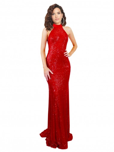Sleeveless Red Open Back Mermaid Halter Neck Formal Evening Gown / Prom Dress / Bridesmaid Dress Mississauga