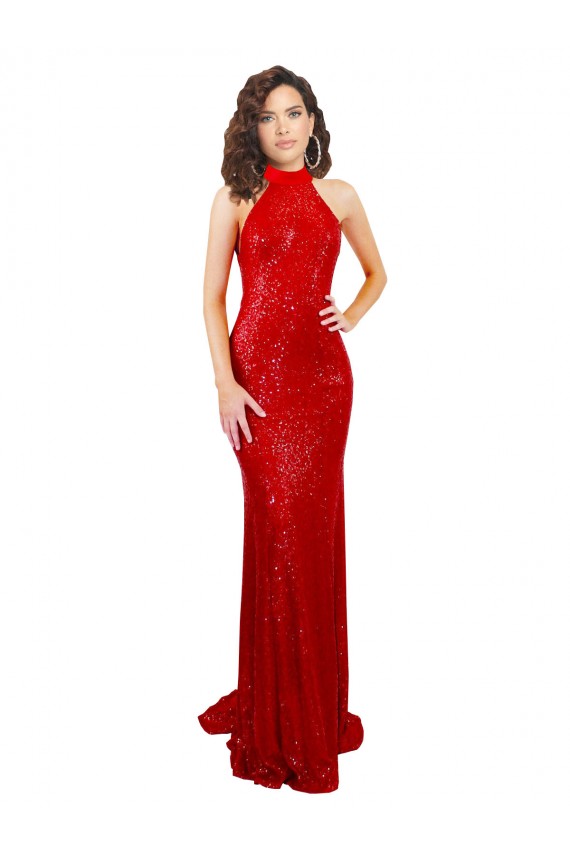 Sleeveless Red Open Back Mermaid Halter Neck Formal Evening Gown / Prom Dress / Bridesmaid Dress Mississauga
