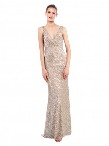 Sleeveless Silver Low Back Sheath V-Neck Formal Evening Gown / Prom Dress / Bridesmaid Dress Mississauga