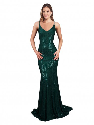 Sleeveless Dark Green Low Back Mermaid V-Neck Formal Evening Gown / Prom Dress / Bridesmaid Dress Mississauga