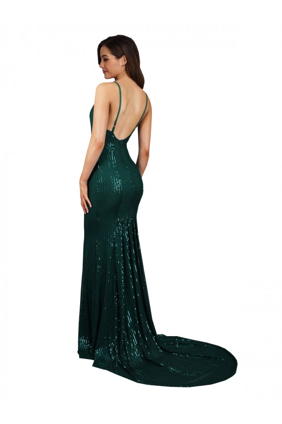 Sleeveless Dark Green Low Back Mermaid V-Neck Formal Evening Gown / Prom Dress / Bridesmaid Dress Mississauga
