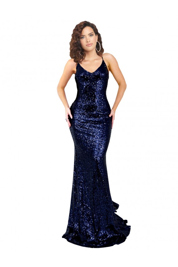 Sleeveless Dark Navy Low Back Mermaid V-Neck Formal Evening Gown / Prom Dress / Bridesmaid Dress Mississauga
